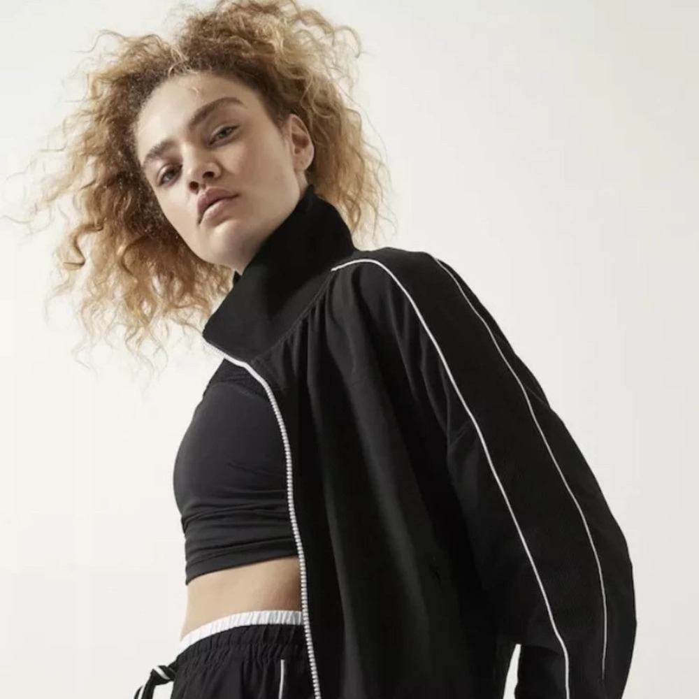 Athleta Brooklyn Track Bomber Jacket Size XXS  Black White